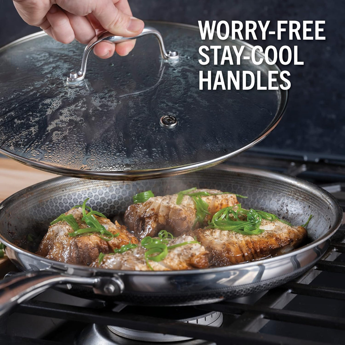 7-Quart Saute Pan and 12-Inch Frying Pan with Lid Set, Hybrid Nonstick Stainless Steel Y49770