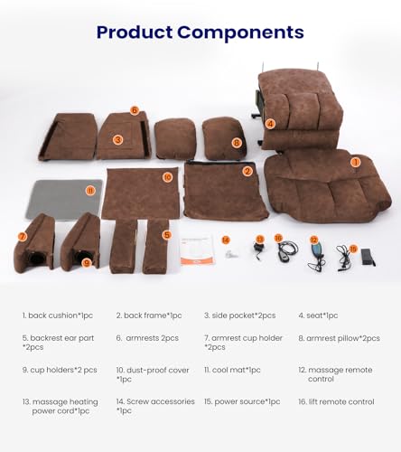 Grey Power Lift Recliner Chair with Massage and Cup Holders K6410