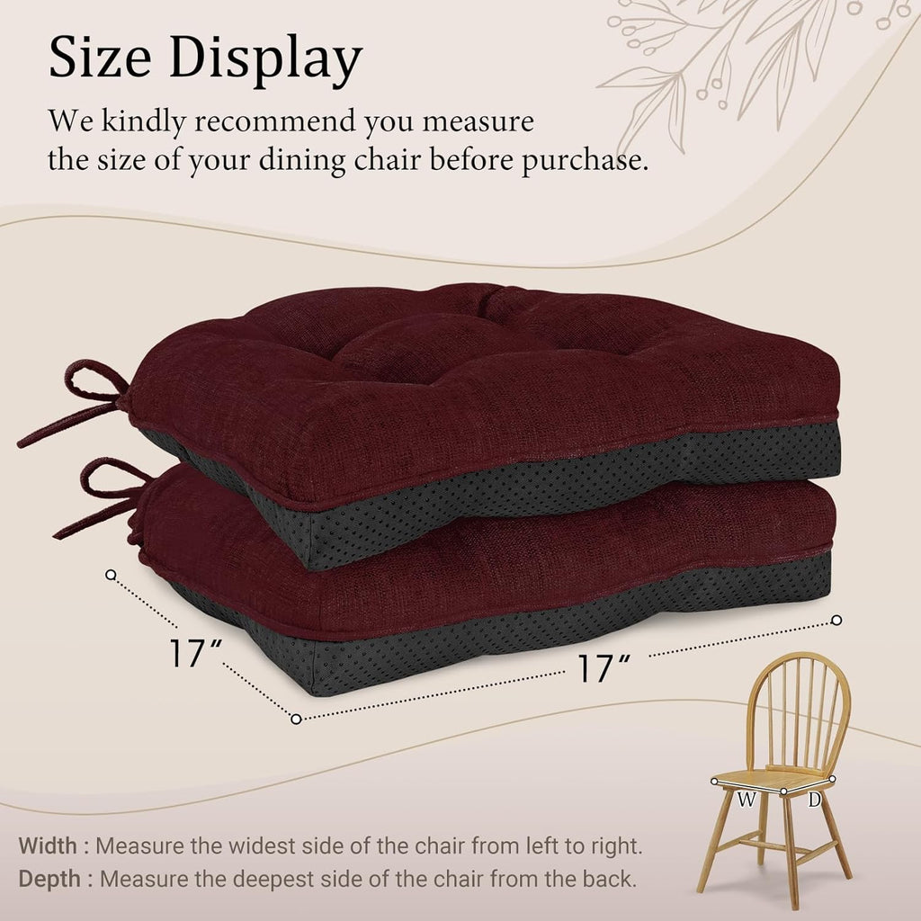 Burgundy 17" x 17" Memory Foam Chair Cushions with Adjustable Ties T95343