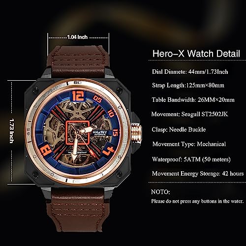 Automatic Skeleton Mechanical Self Winding Leather Strap Wrist Watch E449958