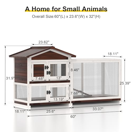 2 Story Wooden Rabbit Hutch with 3 Removable Tray M870
