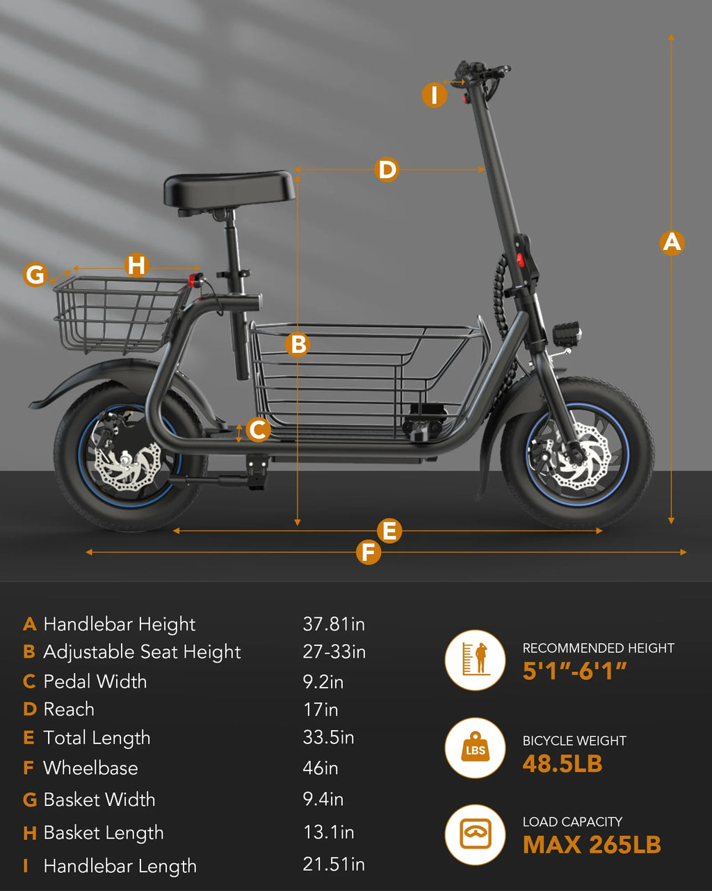 550W Electric Scooter with Seat, 12 inch, Front & Back Basket, up to 20 Miles 18.6MPH R173763
