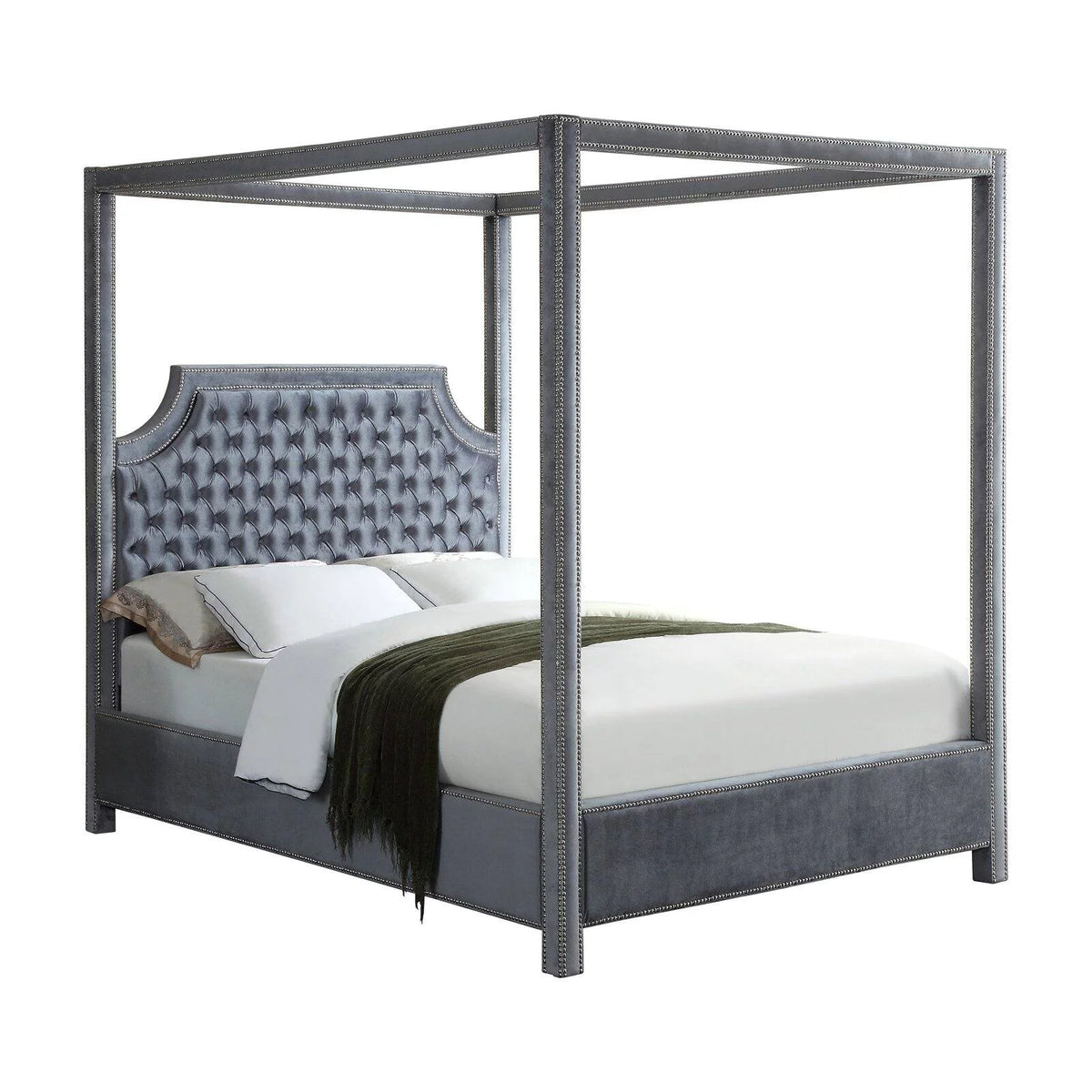 Tufted Canopy Bed with Nailhead Trim B287
