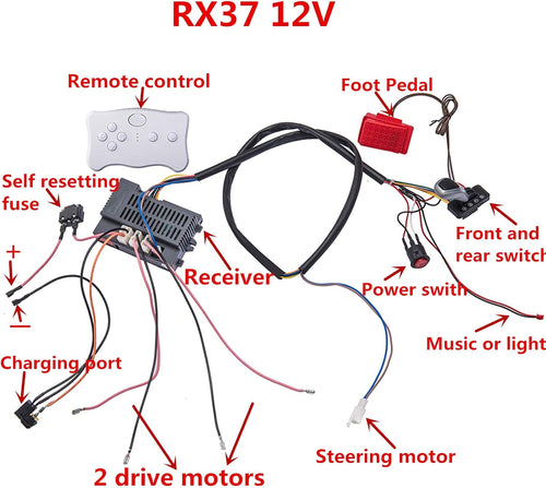 12 Volt Children Electric Car Wires and Switch Kit with 2.4G Bluetooth Remote Control and Receiver A9354