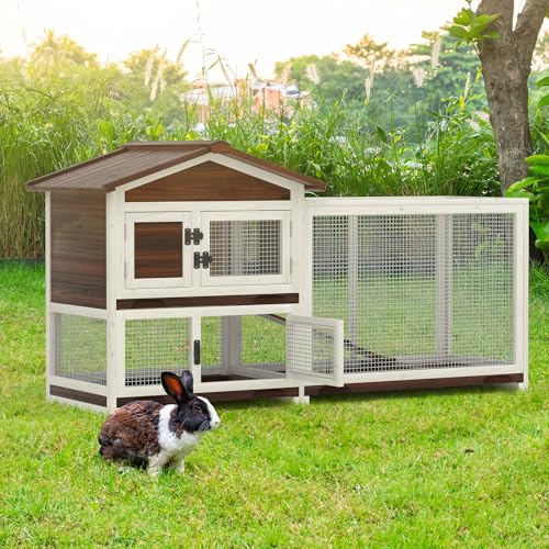 2 Story Wooden Rabbit Hutch with 3 Removable Tray M870
