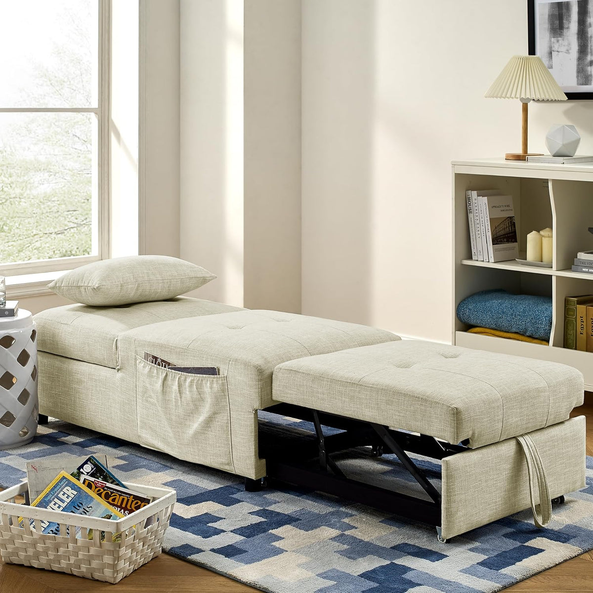 Beige Folding Ottoman Sleeper Sofa Bed G76292