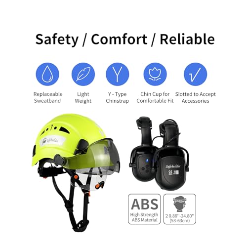 Safety Helmet with Visor Bluetooth Ear Muffs SNR 26dB Hard Hat Vented C5990