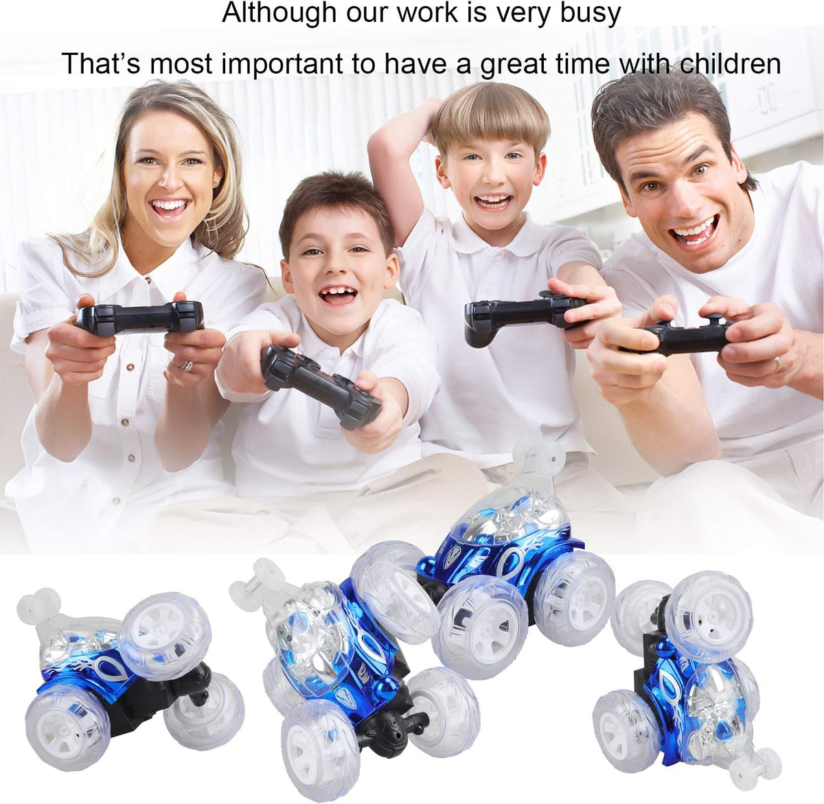 Remote Control Stunt Car with Colorful Lights & Music Switch, Rechargeable (Bule) H3008