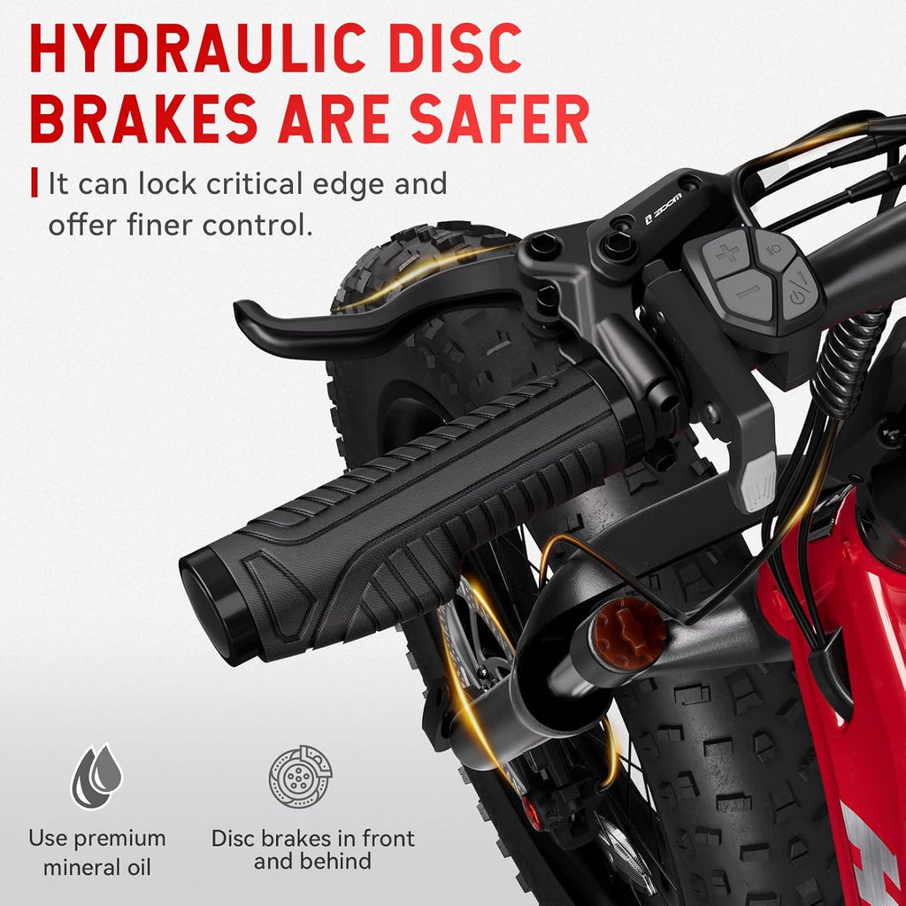 Red 20'' Fat Tire Electric Bike with 48V 15AH Battery and Shimano 7-Speed M62844