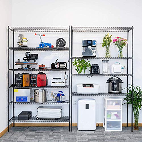 Black 6 Tier Wire Shelving Unit with Wheels, 48"x18"x72" W6642