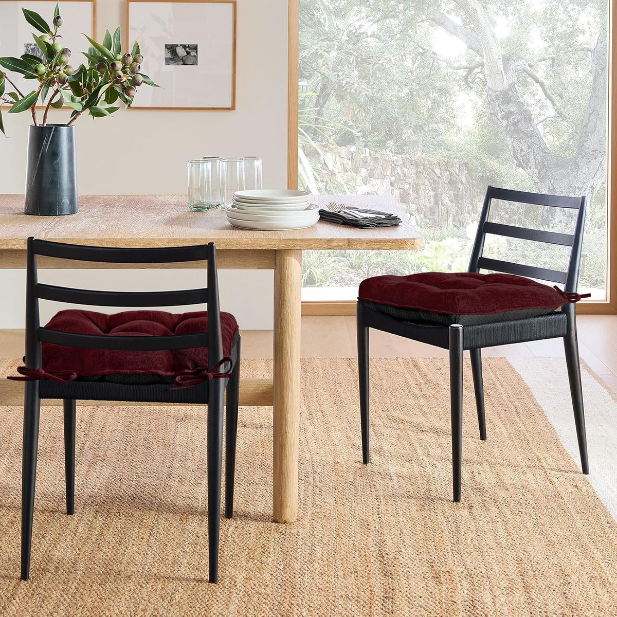 Burgundy 17" x 17" Memory Foam Chair Cushions with Adjustable Ties T95343