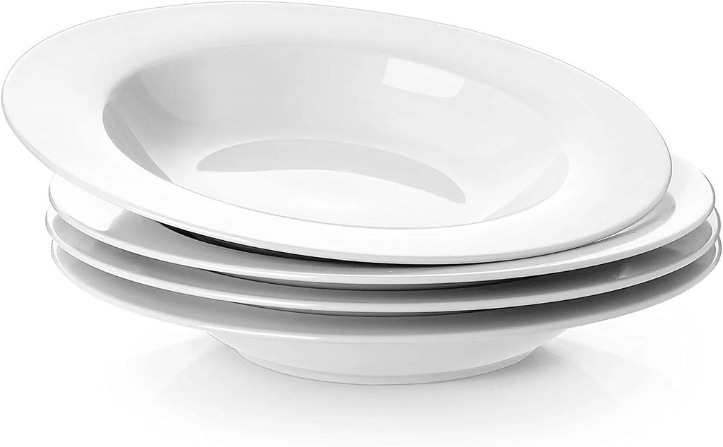 White Porcelain Rimmed Soup Bowls Set of 4 Q542