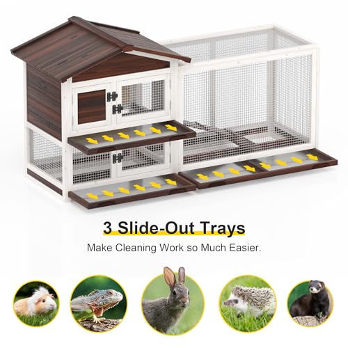 2 Story Wooden Rabbit Hutch with 3 Removable Tray M870