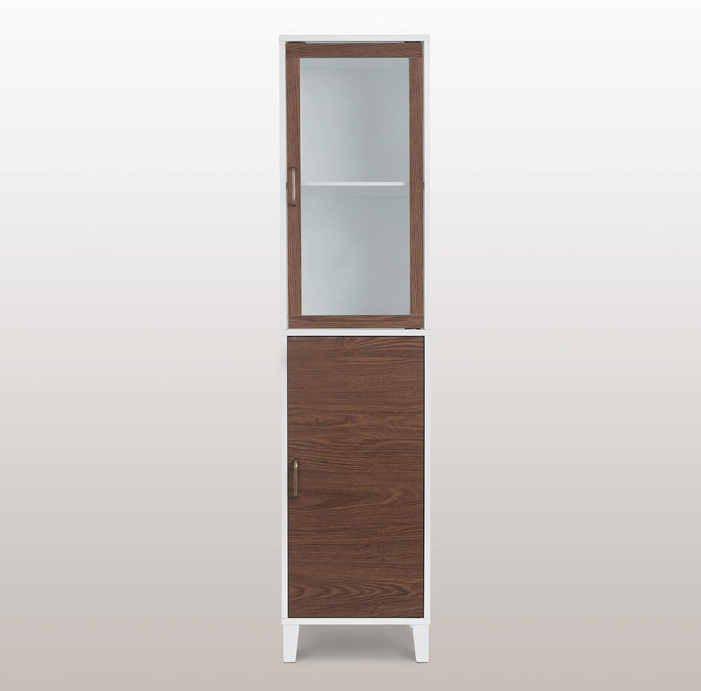 White Natural Wood Bathroom Linen Cabinet C5681