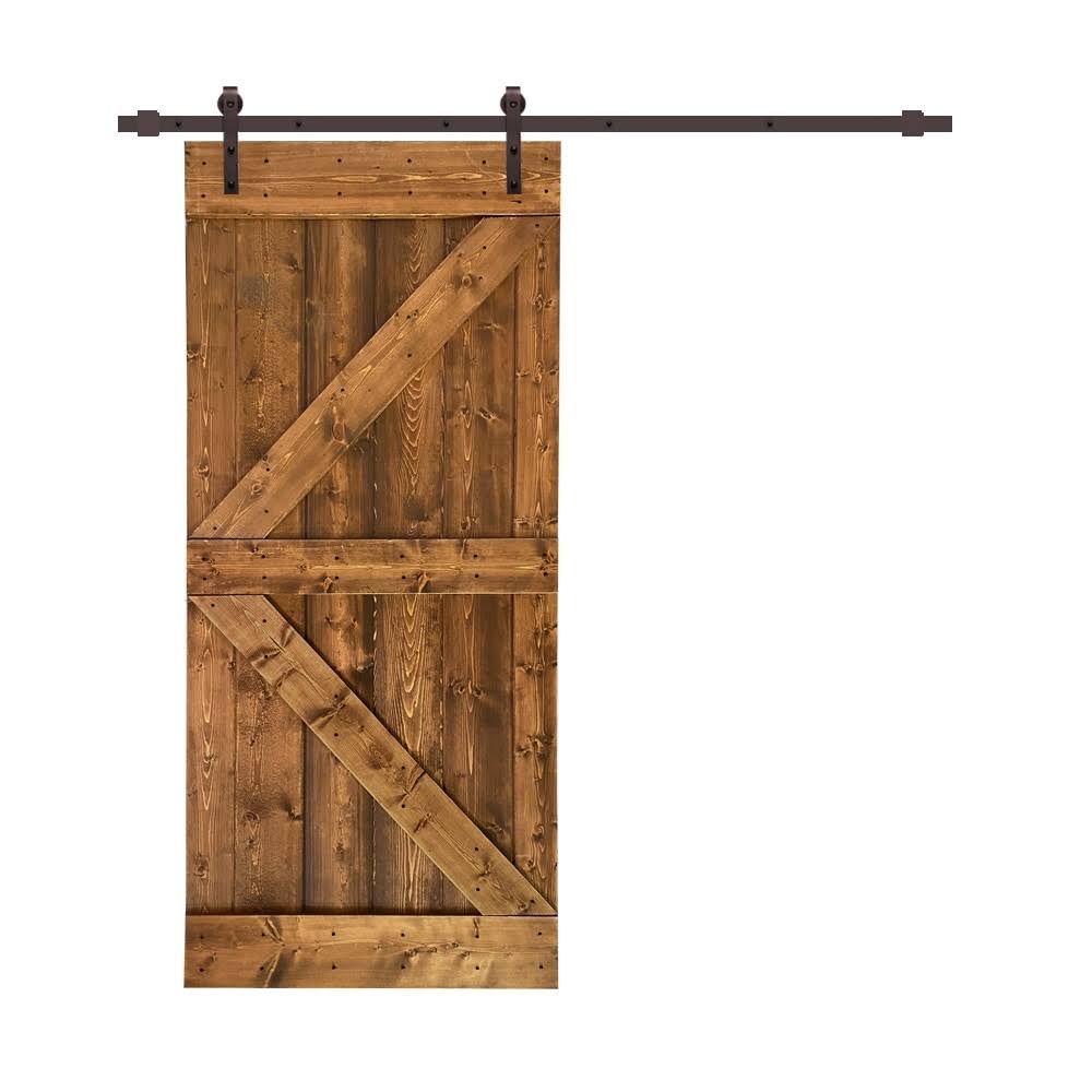 36 in. x 84 in. Red Walnut Stained Wood Interior Sliding Barn Door with Hardware Kit I89546