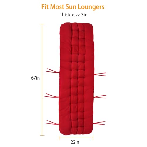 Sun Lounge Chair Cushions, 67 in Patio High Back Recliner Lounger Cushion with Ties, Thick Lounge Chaise Pads V76316
