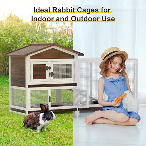 2 Story Wooden Rabbit Hutch with 3 Removable Tray M870