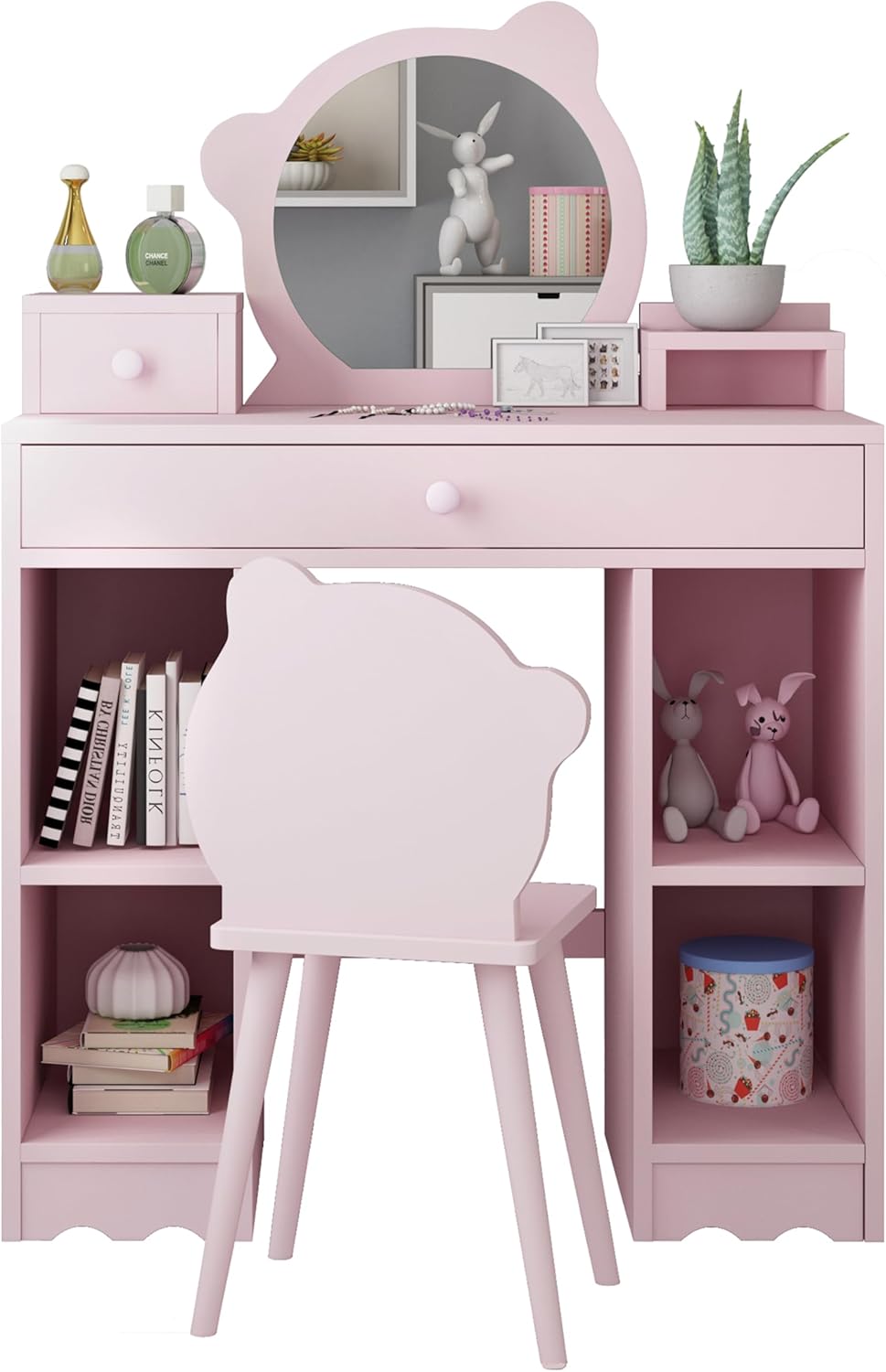 Pink Wooden Kids Vanity Set with Mirror & Stool R978