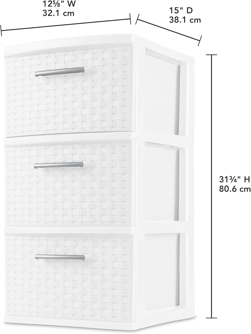 White 3 Drawer Weave Tower K6882