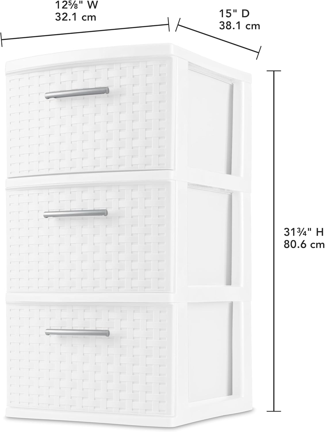 White 3 Drawer Weave Tower K6882