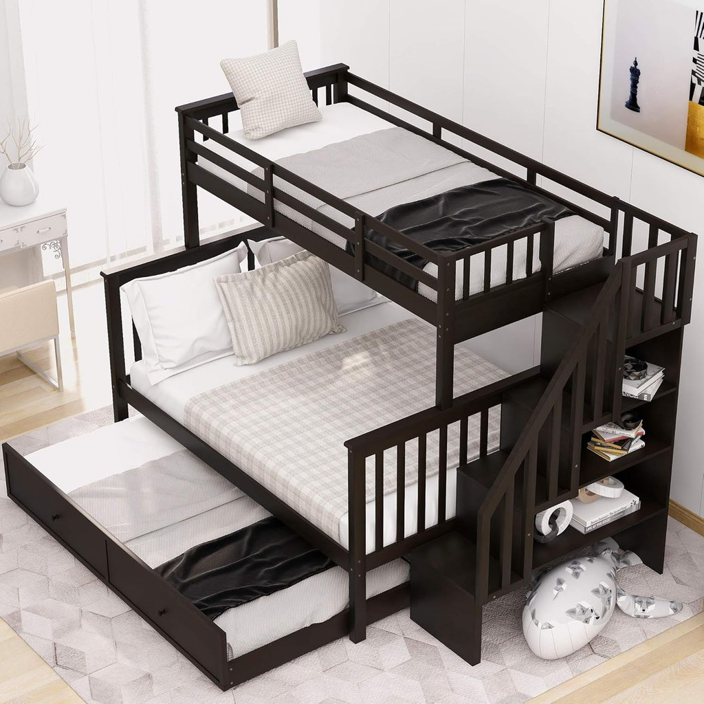 Twin Over Full Bunk Bed with 4 Storage and Staircase U41747