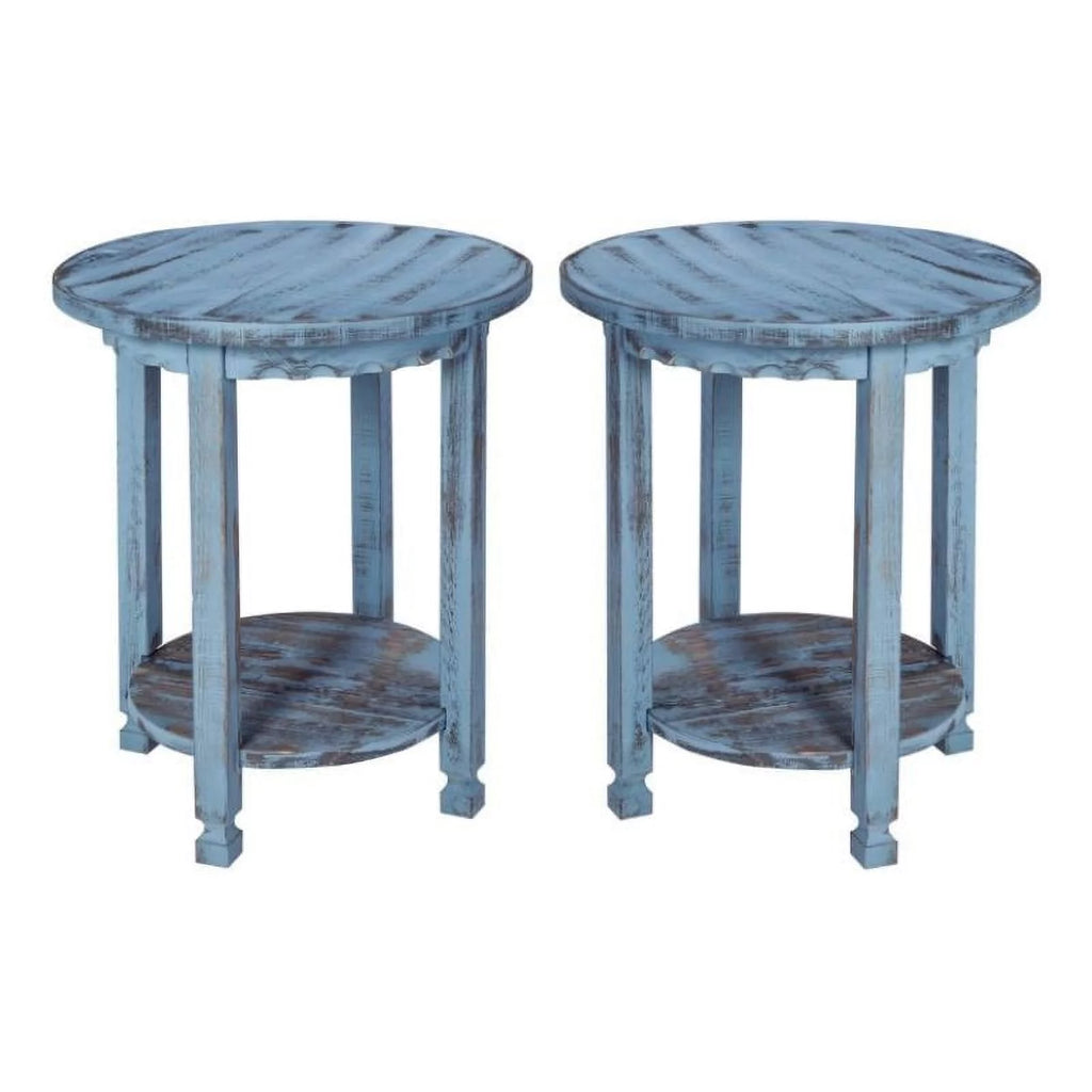 Round End Table in Blue Antique Finish Set of 2 K42940