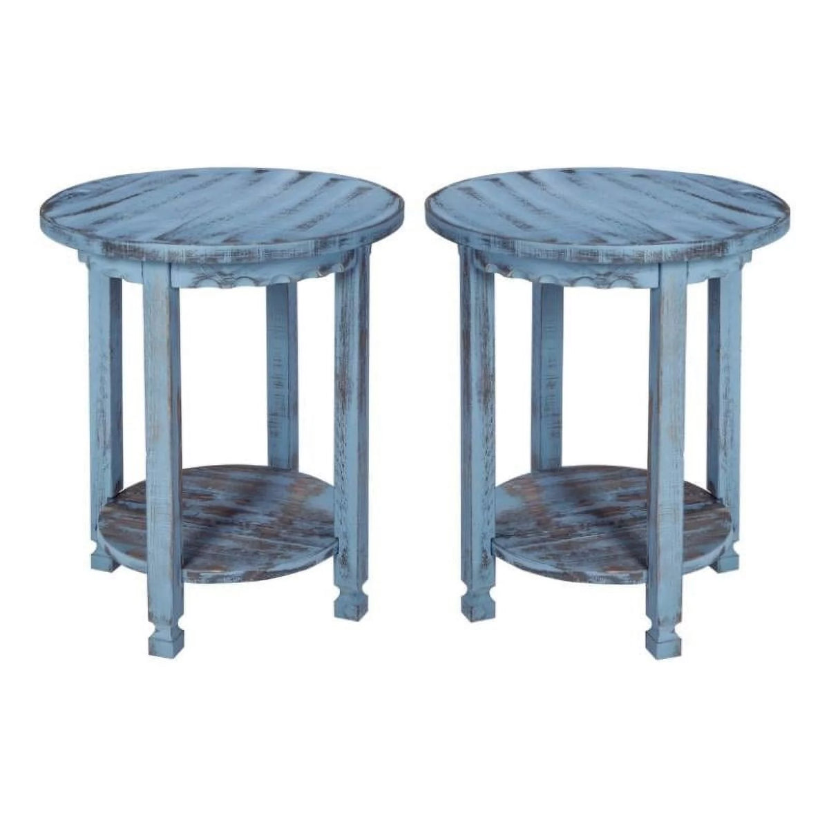 Round End Table in Blue Antique Finish Set of 2 K42940