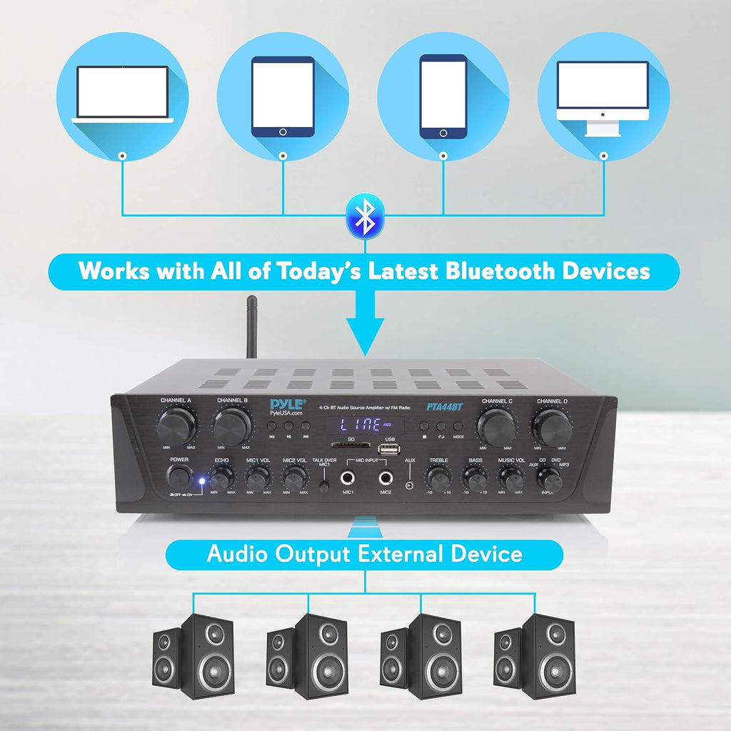 500W 4 Channel Bluetooth Amplifier with FM, USB, Microphone T18080