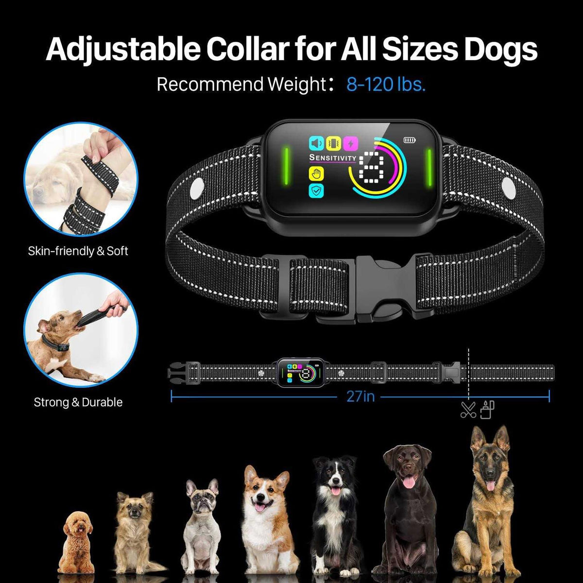 Rechargeable Dog Bark Collar with 8 Adjustable B7515