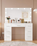 White Vanity Table with Lighted Mirror and Drawers O390159