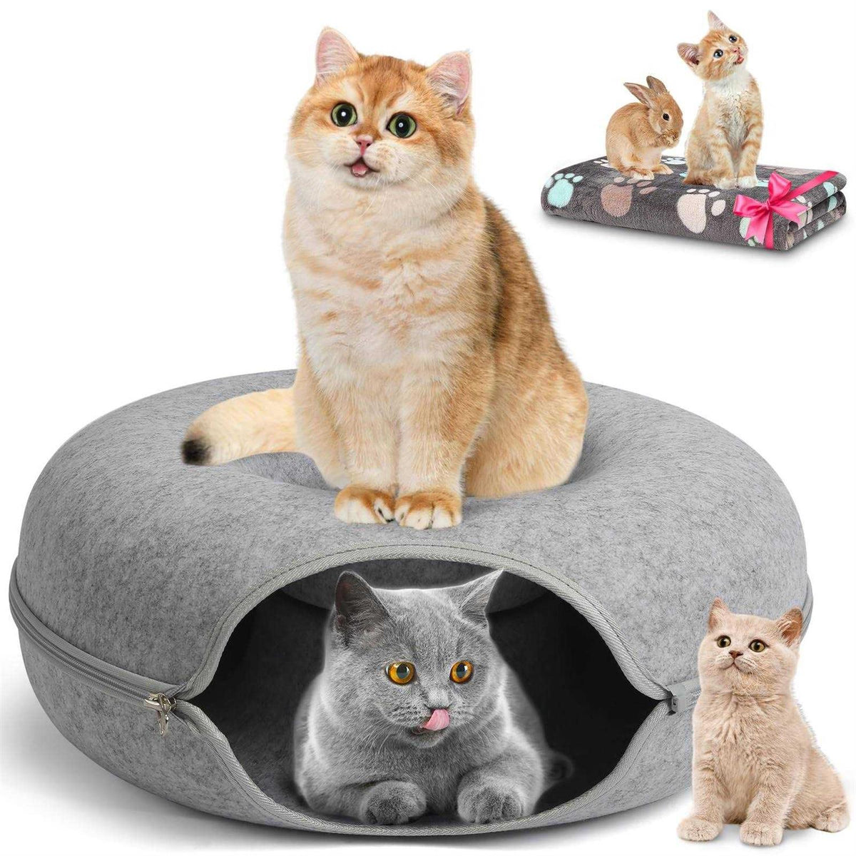 Cat Tunnel Bed with Pet Blanket G7531