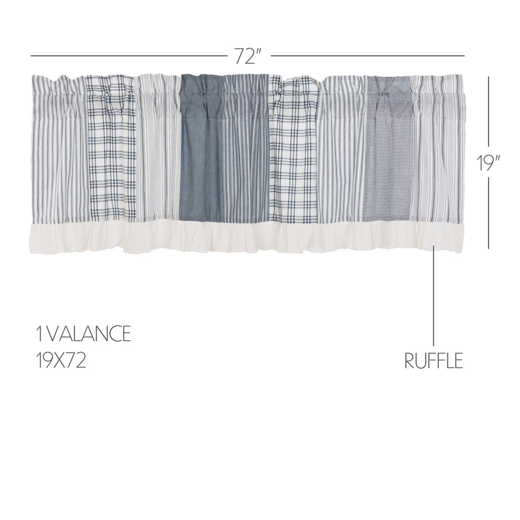 Blue Farmhouse Window Panel Set with Attached Valance T95730