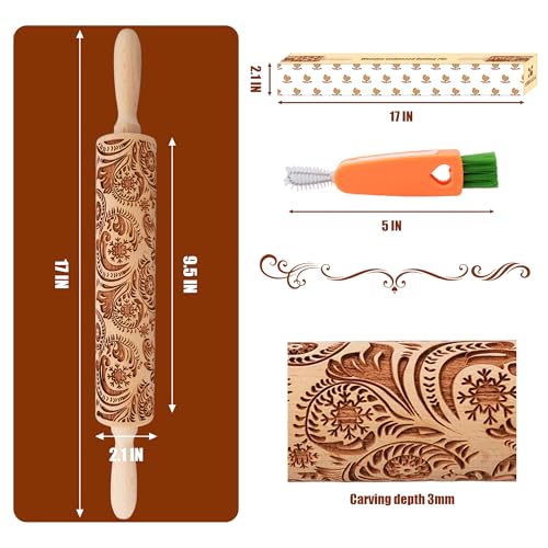 17" Wooden Rolling Pins with Embossed Designs M617118