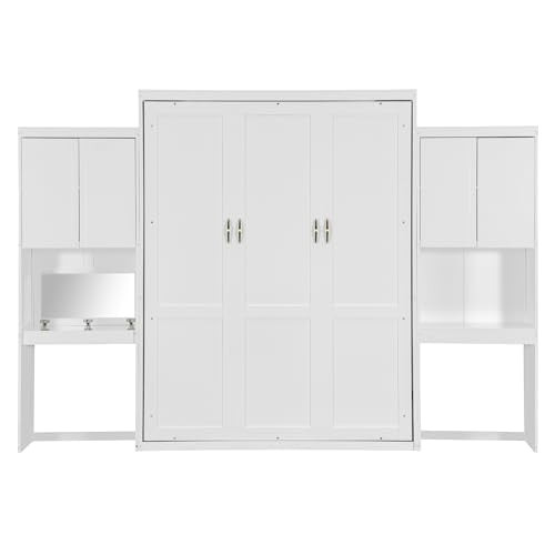 Queen Size White Murphy Bed Cabinet with Closet X111548