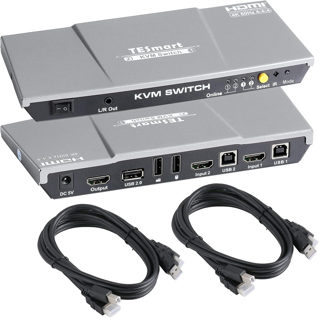 HDMI KVM Switch 2 Port 4K@60Hz Ultra HD 2x1 with 2 Pcs 5ft KVM Cables X32512