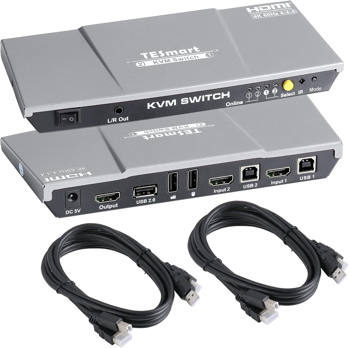 HDMI KVM Switch 2 Port 4K@60Hz Ultra HD 2x1 with 2 Pcs 5ft KVM Cables X32512
