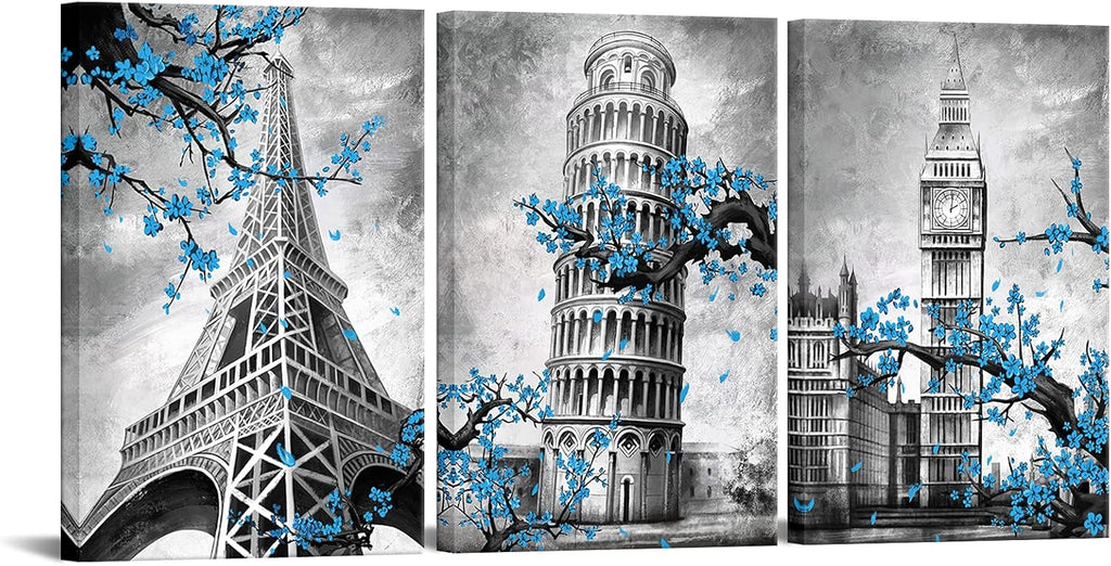 3 Pieces Blue Plum Blossom Canvas Wall Art 16x24inchx3pcs U196