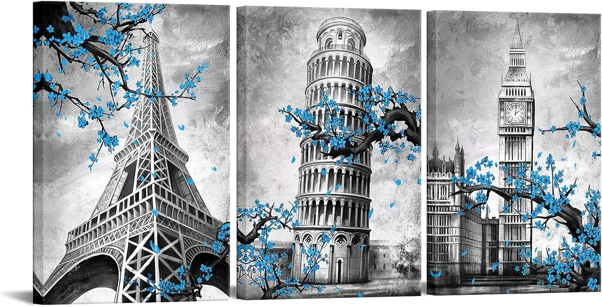 3 Pieces Blue Plum Blossom Canvas Wall Art 16x24inchx3pcs U196