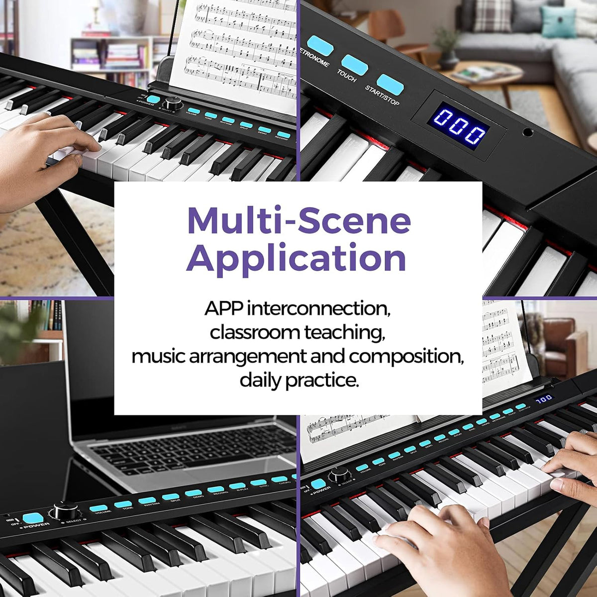 88-Key Semi-Weighted Electronic Keyboard Piano with X-Stand, Sustain Pedal, Power Supply, Carrying Case D48617