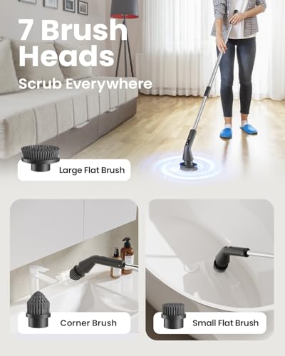 Cordless Electric Spin Scrubber with 7 Brush Heads G8210