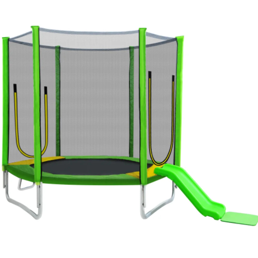 7FT Round Trampoline with Safety Enclosure Net, Slide and Ladder J75240