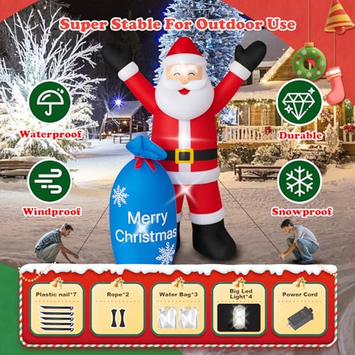 Inflatable Santa Claus Christmas Yard Decor with LEDs F633