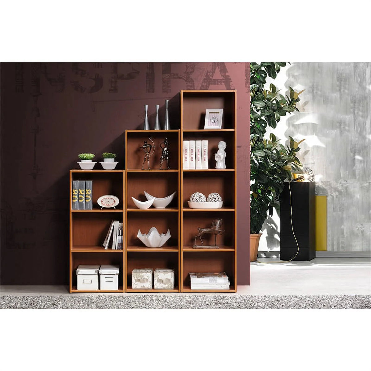 Four Shelf Wooden Bookcase in Cherry Finish J5436
