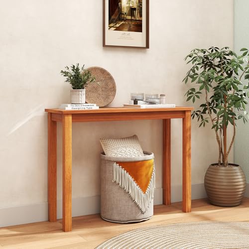 Solid Wood Narrow Dining Table with Slatted Tabletop Y11539