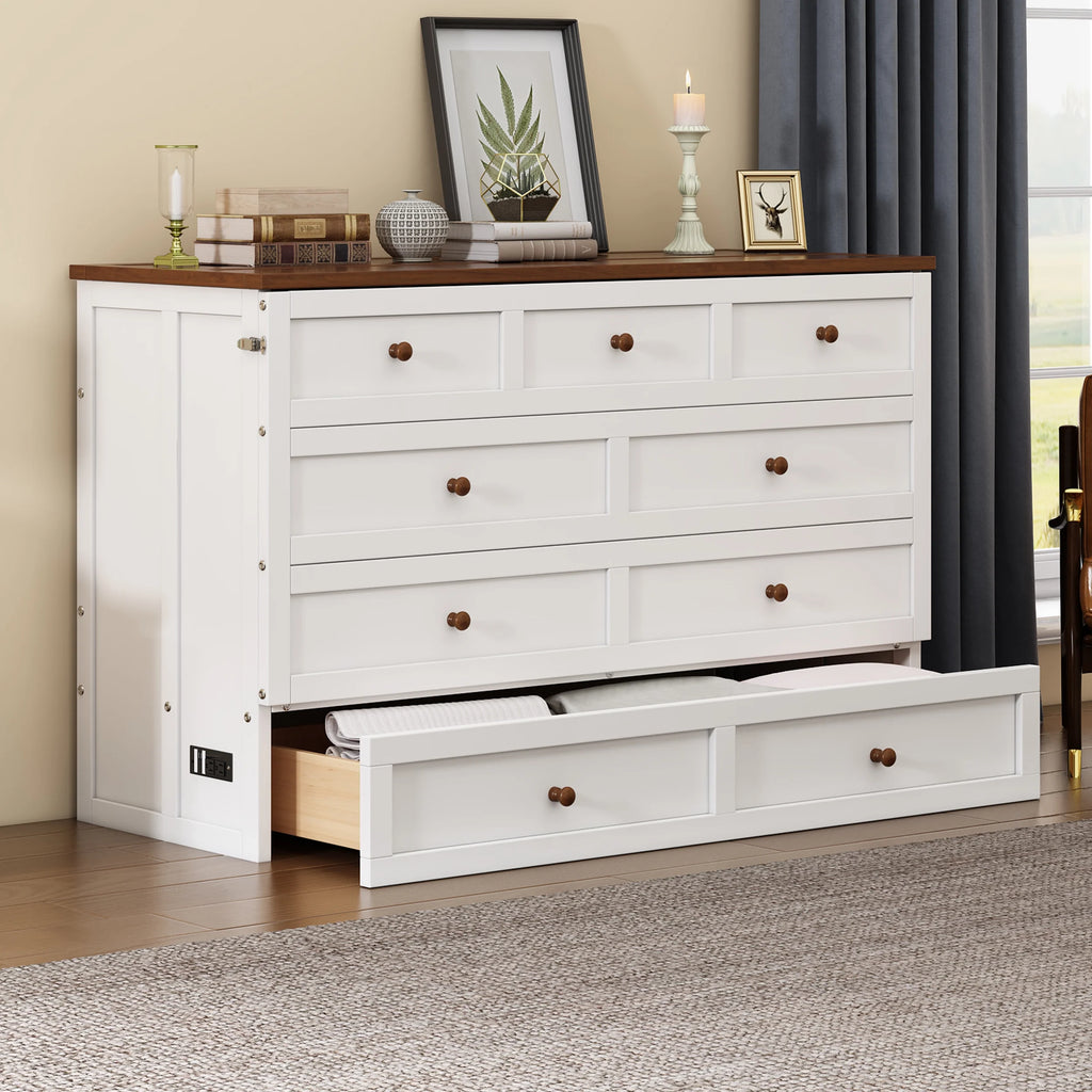 Queen Size Murphy Bed with Storage Drawer and Charging Station A2709