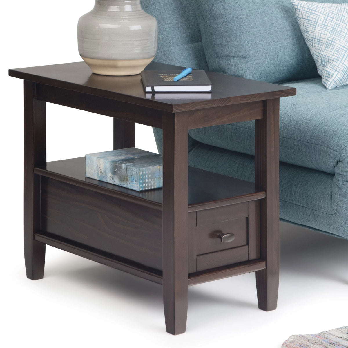 Solid Wood 14 Inch Wide Tobacco Brown Side Table T7359