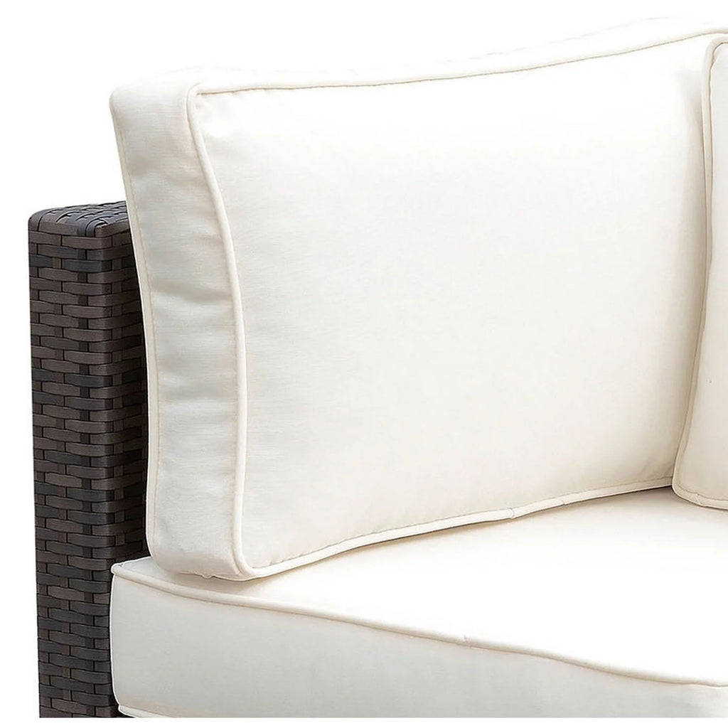 Brown and Ivory Faux Rattan Corner Chair with Cushions U7339