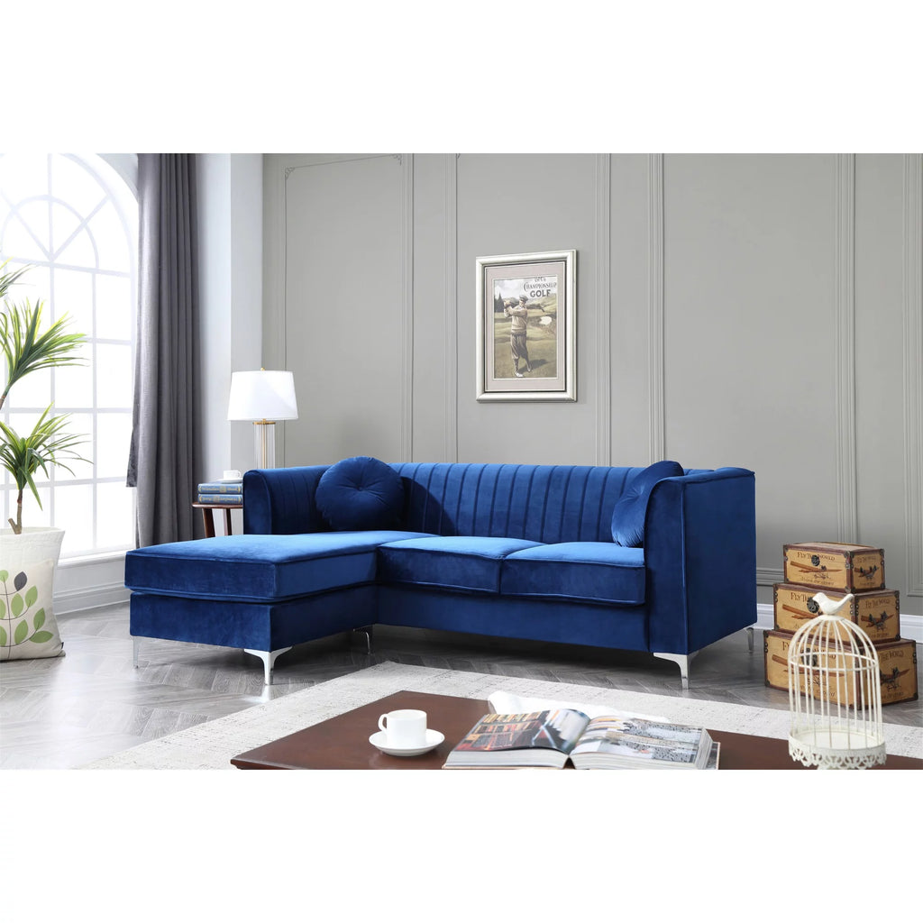 Navy Blue Velvet L-Shape 3-Seater Sectional Sofa P3378