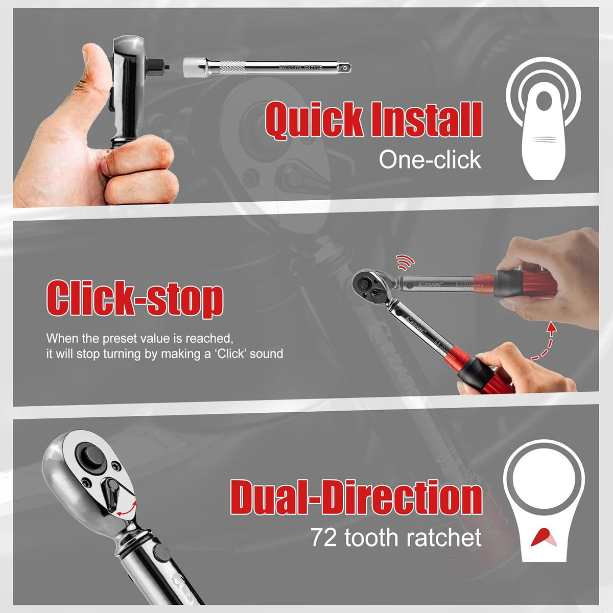 1/4 inch Drive Click Bike Torque Wrench Set 2-20 Nm/17.7 - 177.0 in-lb Pack of 2 W6599