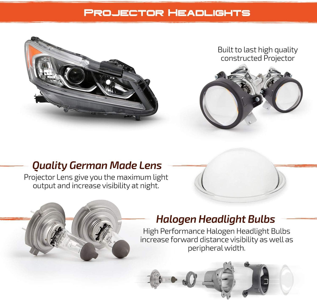 Projector Chrome Headlight Passenger Right X21208